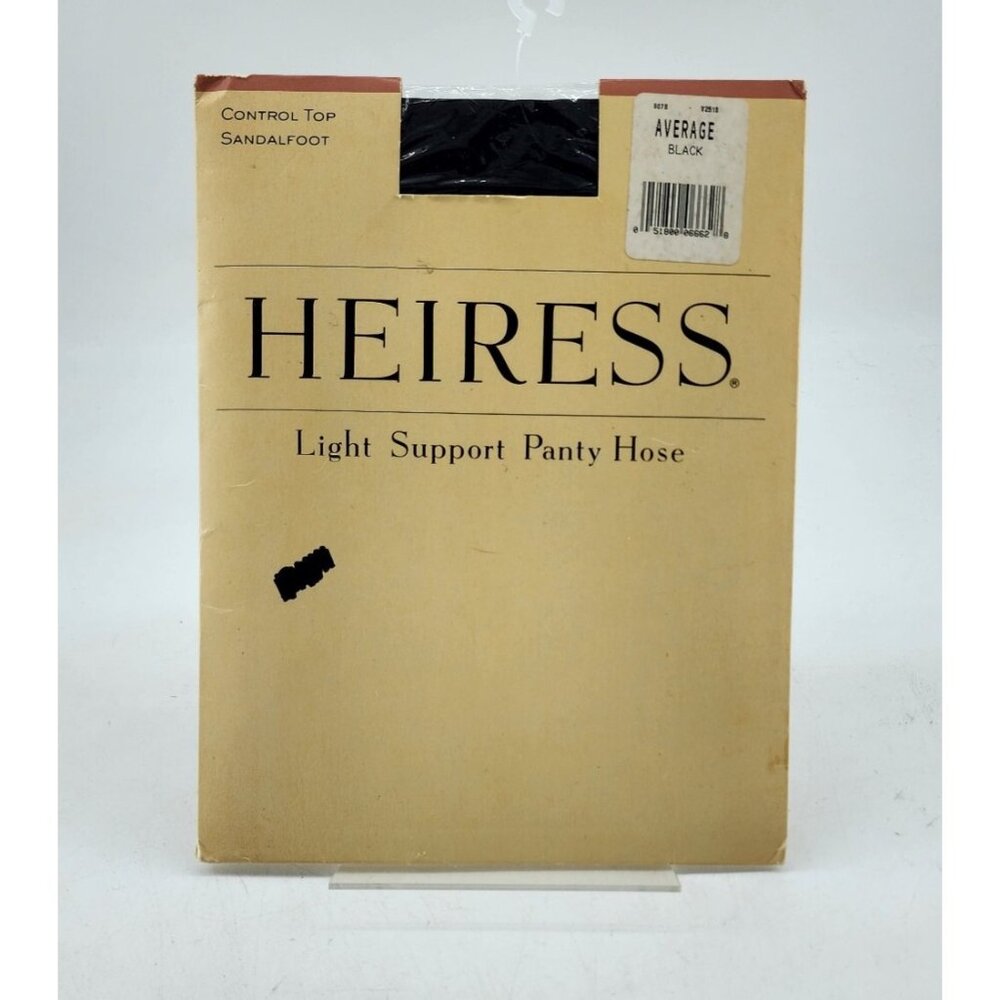 New Vtg HEIRESS Light‎ Support Control Top Sandalfoot Pantyhose Black Sz Average